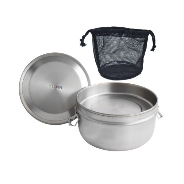 TiANN 鈦安不發霉不生鏽便當盒【 純鈦餐具】鈦聰明 純鈦 鐵路便當盒組 1000ml (扣式密封鈦蓋) 附贈 黑網收納袋